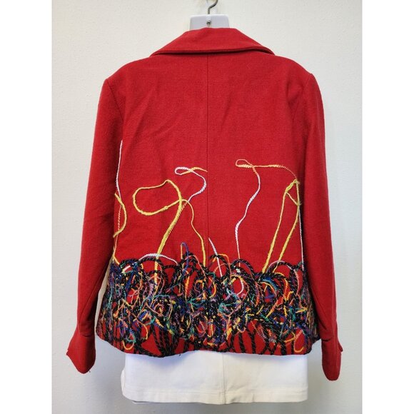 Bala Bala Jacket Women Medium Red Abstract Yarn Faux Wool Vintage Artsy - Picture 6 of 11